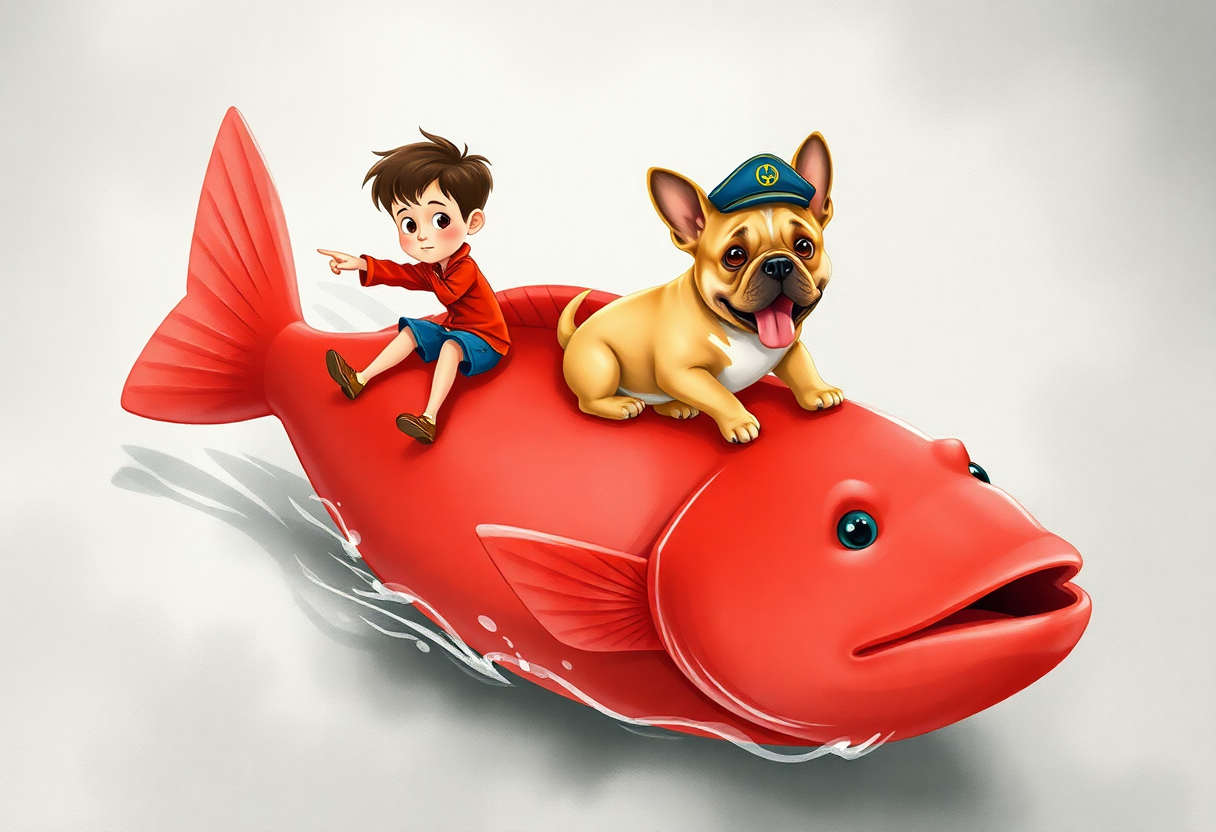 Riding a magical fish illustration